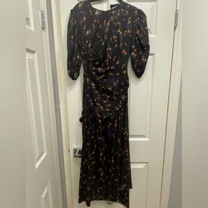 Preen by Thornton Bregazzi Black Floral Puff-Sleeve Maxi Dress - satin